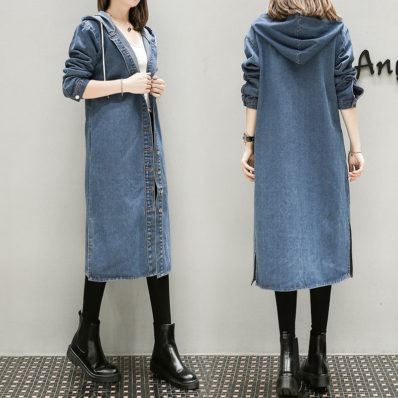 Hooded Thin Denim Trench Coat