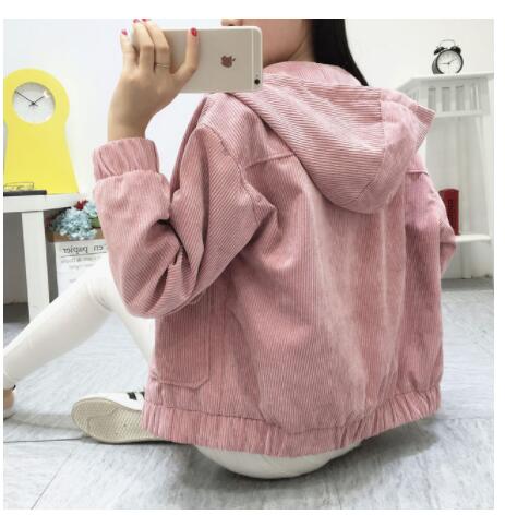 New Korean-style Hooded Corduroy Jacket, Short & Thick