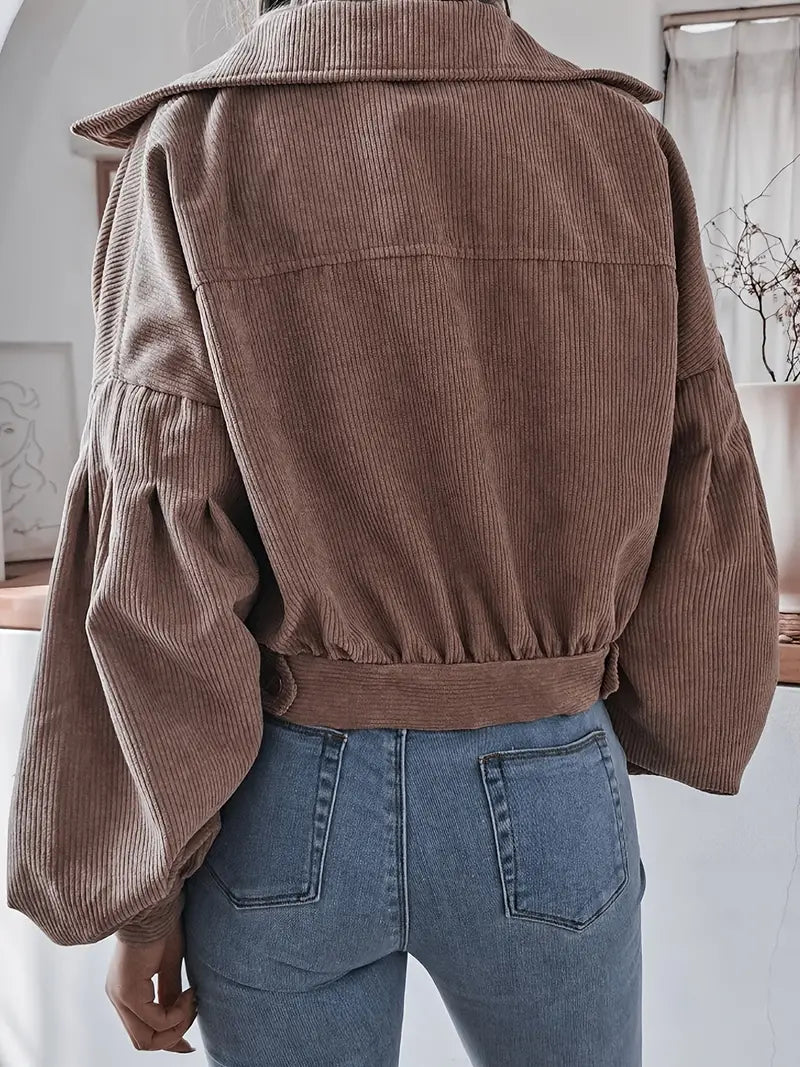 Vintage Corduroy Bomber Jacket with Long Sleeves