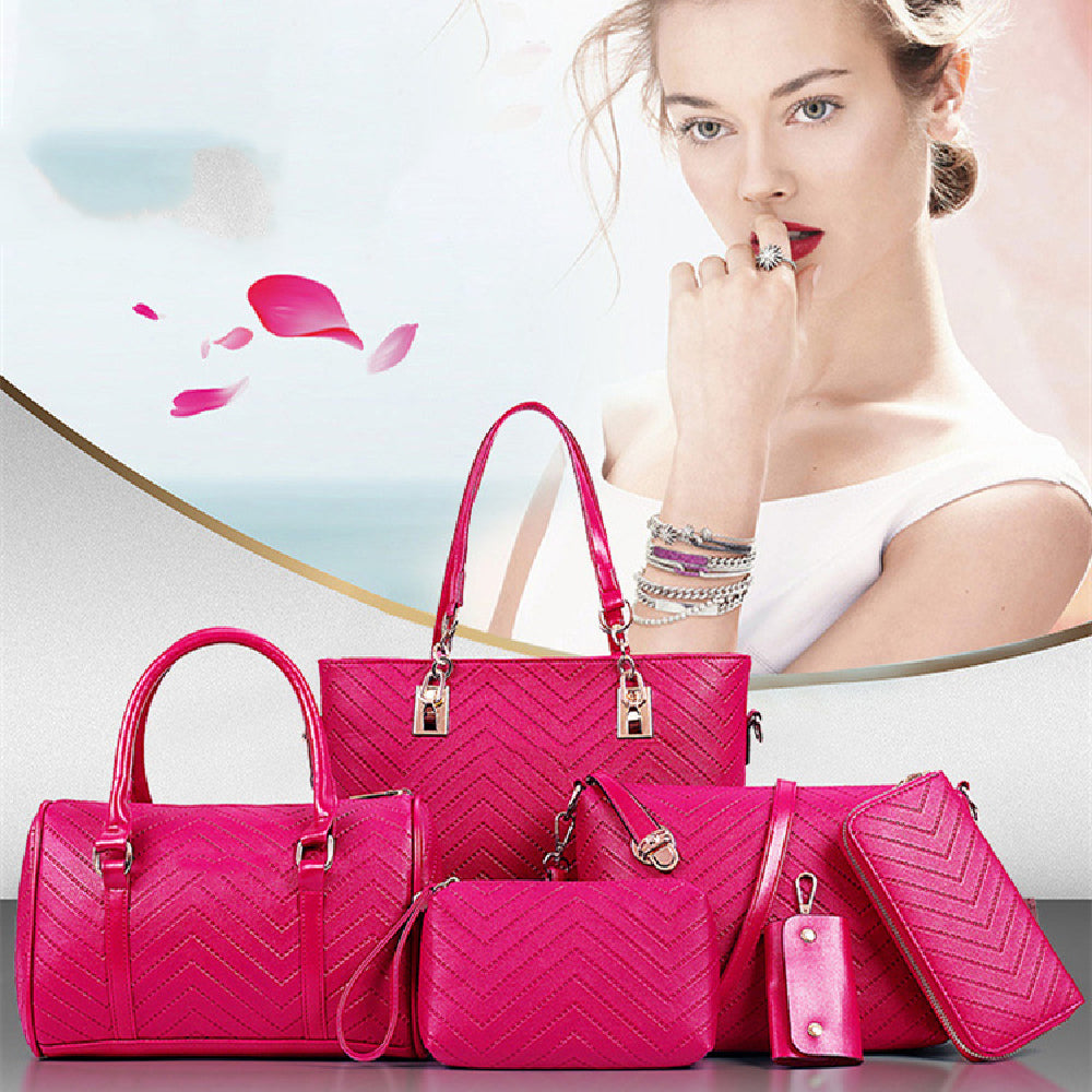 Trendy Embossed Six-Piece Fashionable Mother Bag Set
