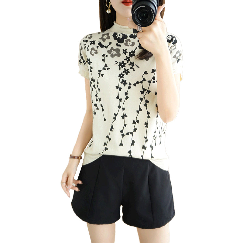 Women's 100% Cotton Floral Basic T-Shirt