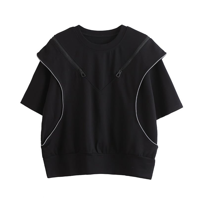 Black Off Shoulder T-Shirt with Zipper Detail