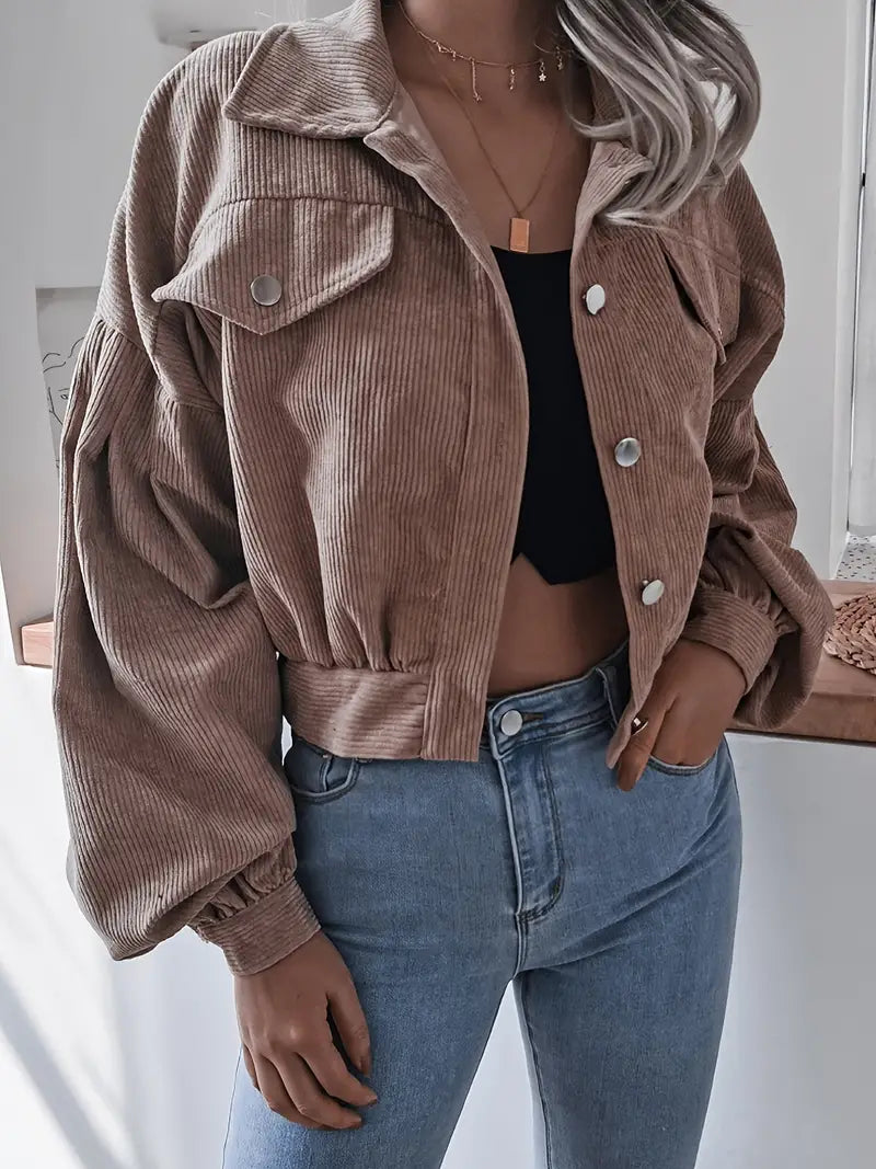 Vintage Corduroy Bomber Jacket with Long Sleeves