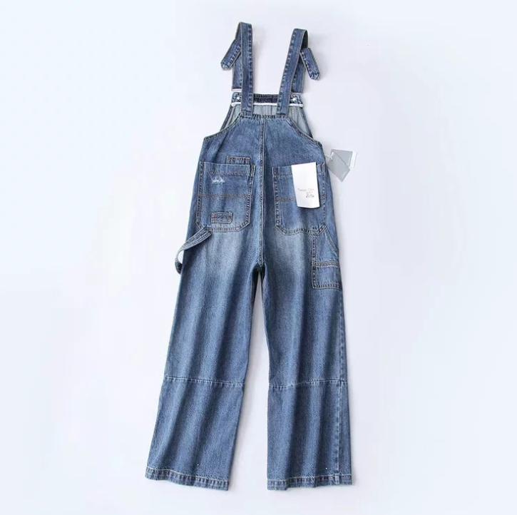 Loose Pocket Overalls Denim Pants