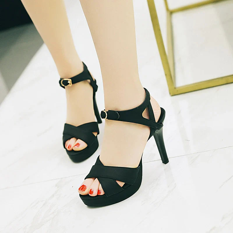 Brand Elegant sandals Women High Heels Pumps Super high heel 12cm Women's Banquet sandals waterproof platform toe sandals 31-46