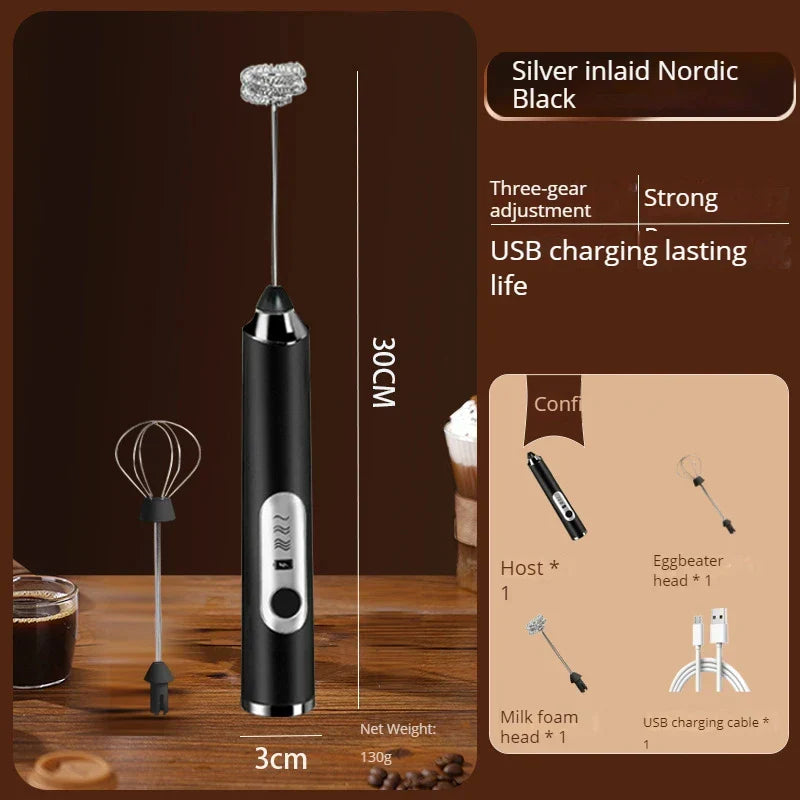 Handheld Double Stick Wireless Whisk Custard Foamer Mini Portable Blender Coffee Milk Three Speed Control Egg White Whipped USB