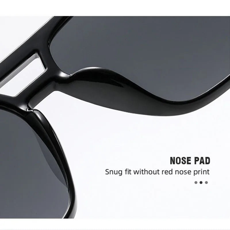 Fashionable Large Frame Retro Sunglasses, New Ocean Film Double Bridge Rice Nail Design, Anti-UV Sun Protection Eyewear
