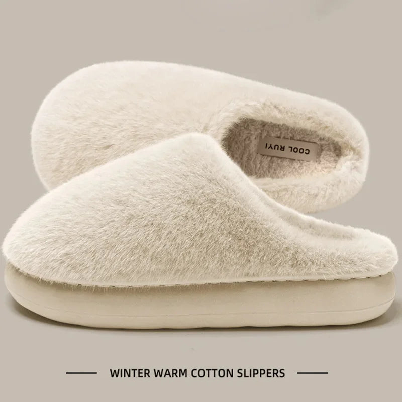 Plush Faux Fur Slippers with Slip-Resistant Soles for Winter