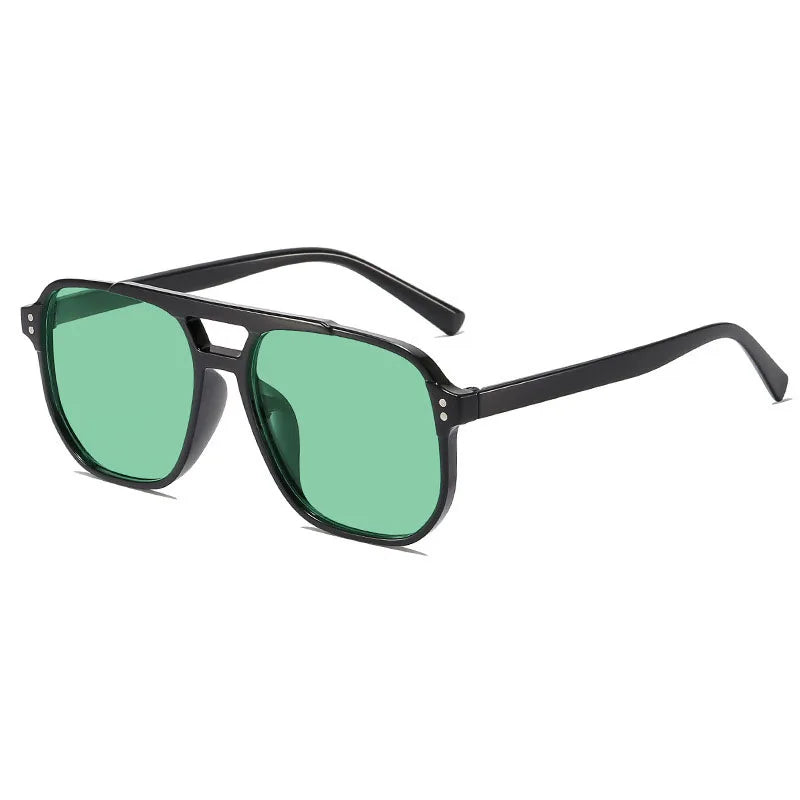 Fashionable Large Frame Retro Sunglasses, New Ocean Film Double Bridge Rice Nail Design, Anti-UV Sun Protection Eyewear