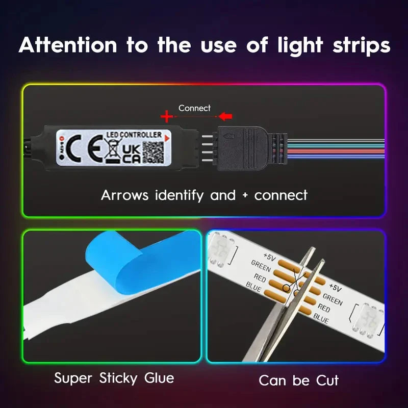 RGB LED Strip Light 1-40m with Music Sync, 44-Key Remote & APP Control, 5V USB Flexible Tape for Home TV Backlight Decor