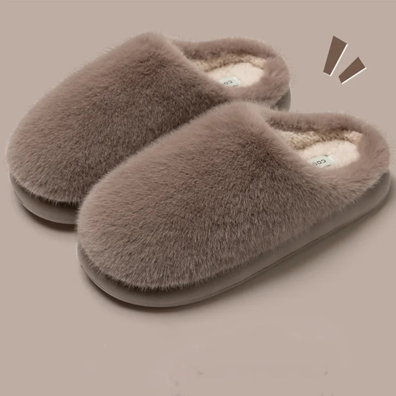 Plush Faux Fur Slippers with Slip-Resistant Soles for Winter