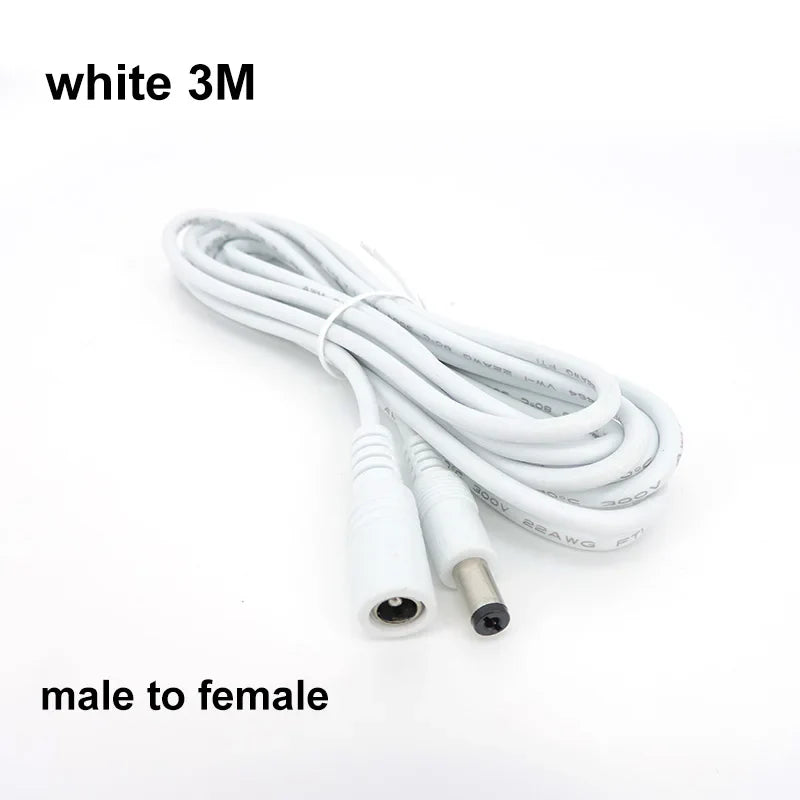22awg 3A DC Male To male female Power supply Adapter white black cable Plug 5.5x2.1mm Connector wire 12V Extension Cords
