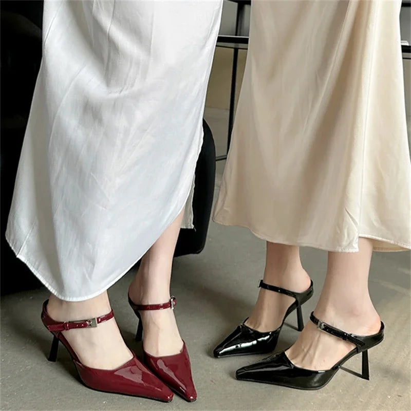 Eilyken New Design High Heels Woman Pumps  Buckle Strap Mules Slippers Sexy Pointed Toe Wedding Banquet Female Shoes
