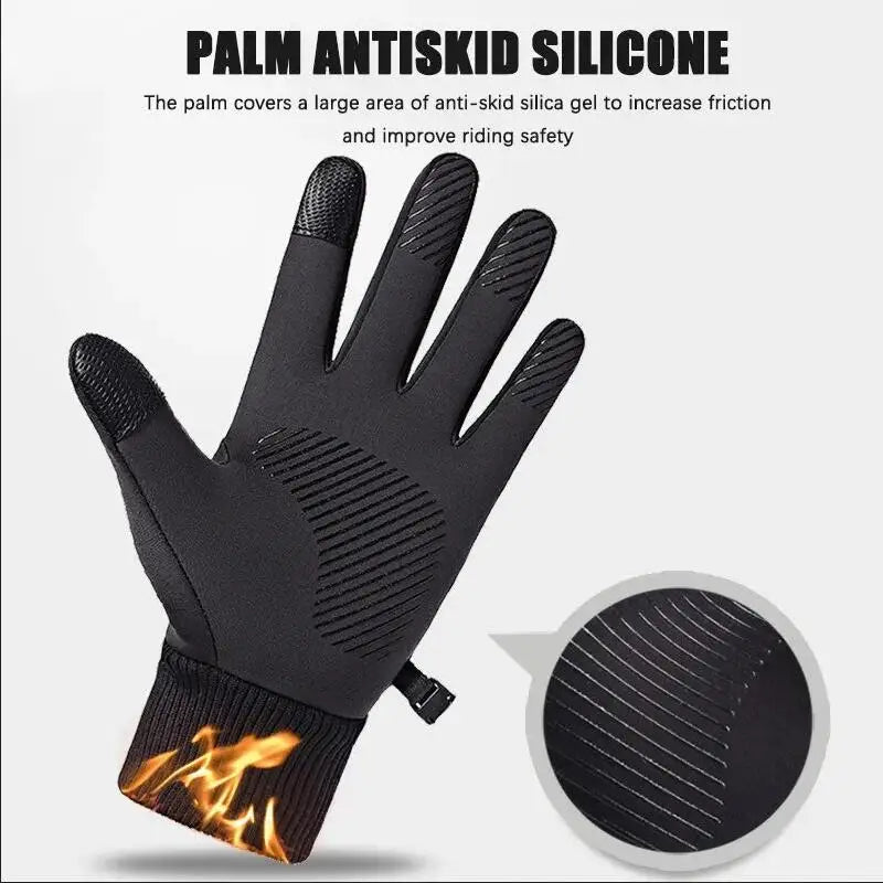 Black Winter Warm Full Fingers Waterproof Cycling Outdoor Sports Running Motorcycle Ski Touch Screen Fleece Gloves Snow Gloves