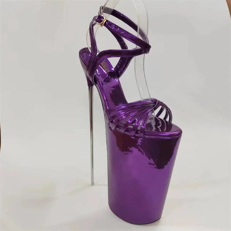 Summer 30cm Metal Thin High Heels Sandals Female Platform Women's Shoes Narrow Band Steel Pipe Dance Buckle SM Stripper Pumps