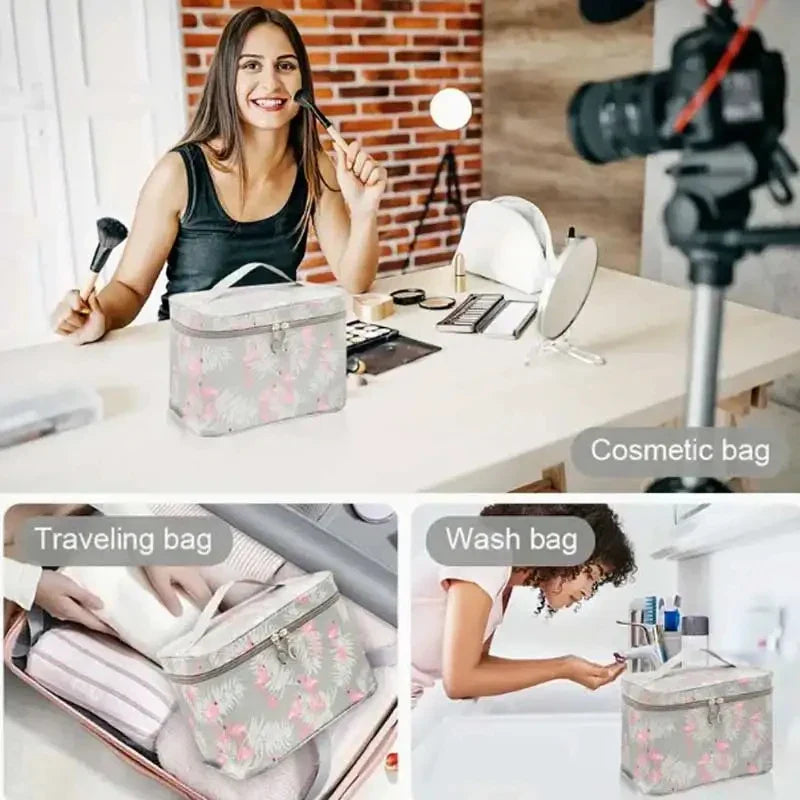 Large-capacity Makeup Bag with Multiple Compartments, Home and Travel Organizer for Toiletries and Cosmetics