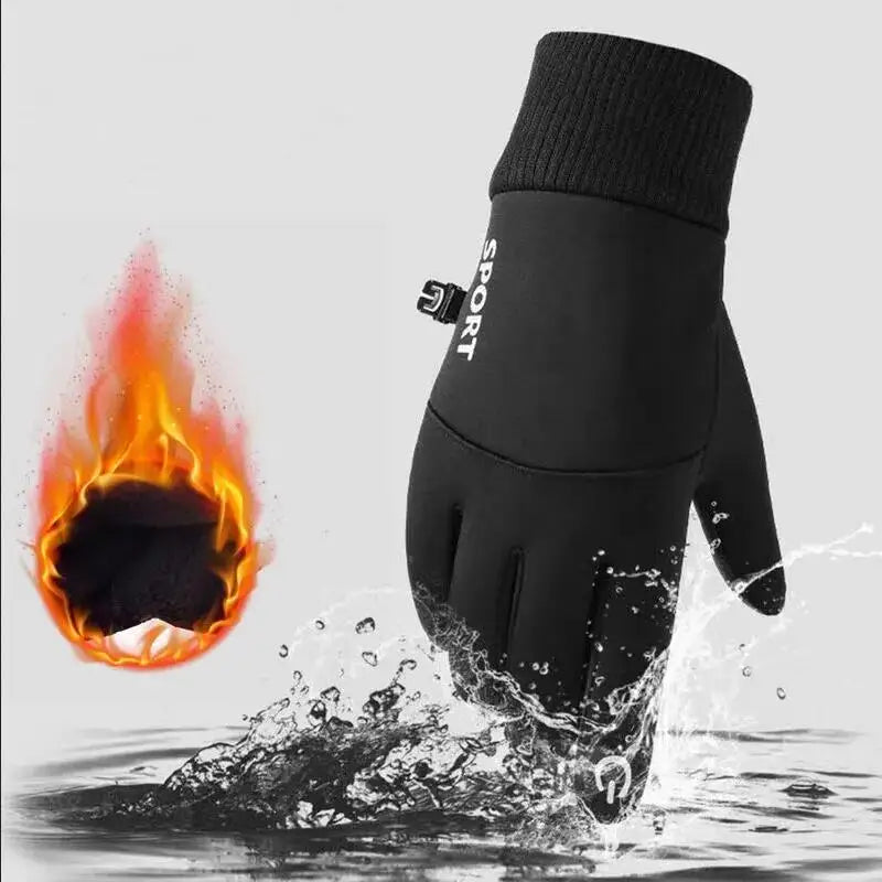 Black Winter Warm Full Fingers Waterproof Cycling Outdoor Sports Running Motorcycle Ski Touch Screen Fleece Gloves Snow Gloves