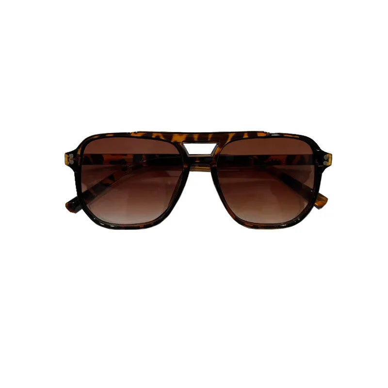 Fashionable Large Frame Retro Sunglasses, New Ocean Film Double Bridge Rice Nail Design, Anti-UV Sun Protection Eyewear