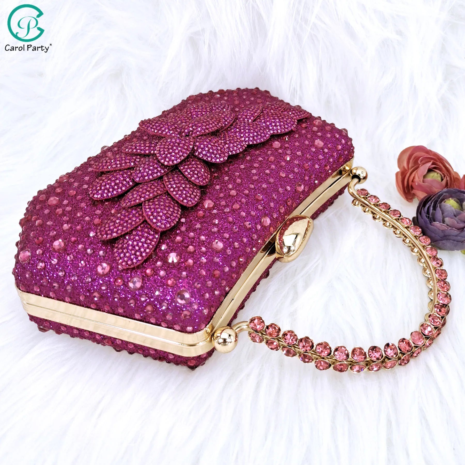 New Nigerian Best Selling Handmade Garland Gag and Shoes Fashionable Elegant Pointed Toe Women's Pumps Crystal Handle Clutch