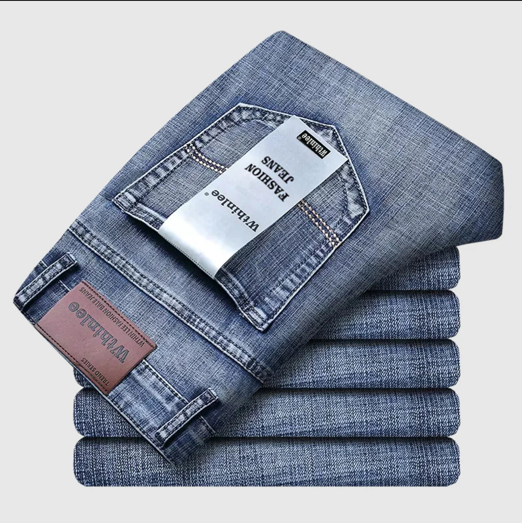 Wthinlee New Business Men's Jeans Casual Straight Stretch Fashion Classic Blue Black Work Denim Pant Trousers Male  Clothing
