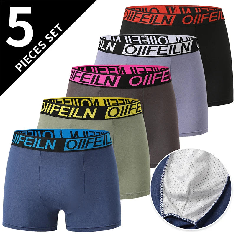 4/5Pcs European and American Size MEN'S Printed Fashion Boyshort Comfortable MEN'S Waist plus Size Underwear Sexy Swimming Trunk