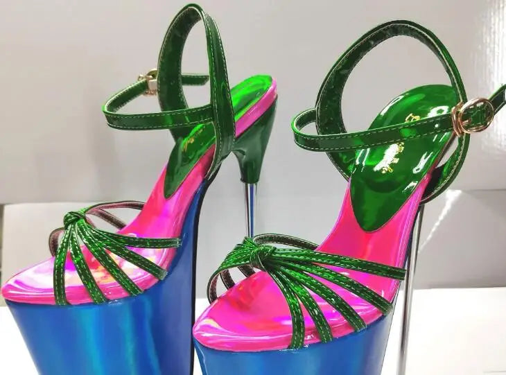 Summer 30cm Metal Thin High Heels Sandals Female Platform Women's Shoes Narrow Band Steel Pipe Dance Buckle SM Stripper Pumps