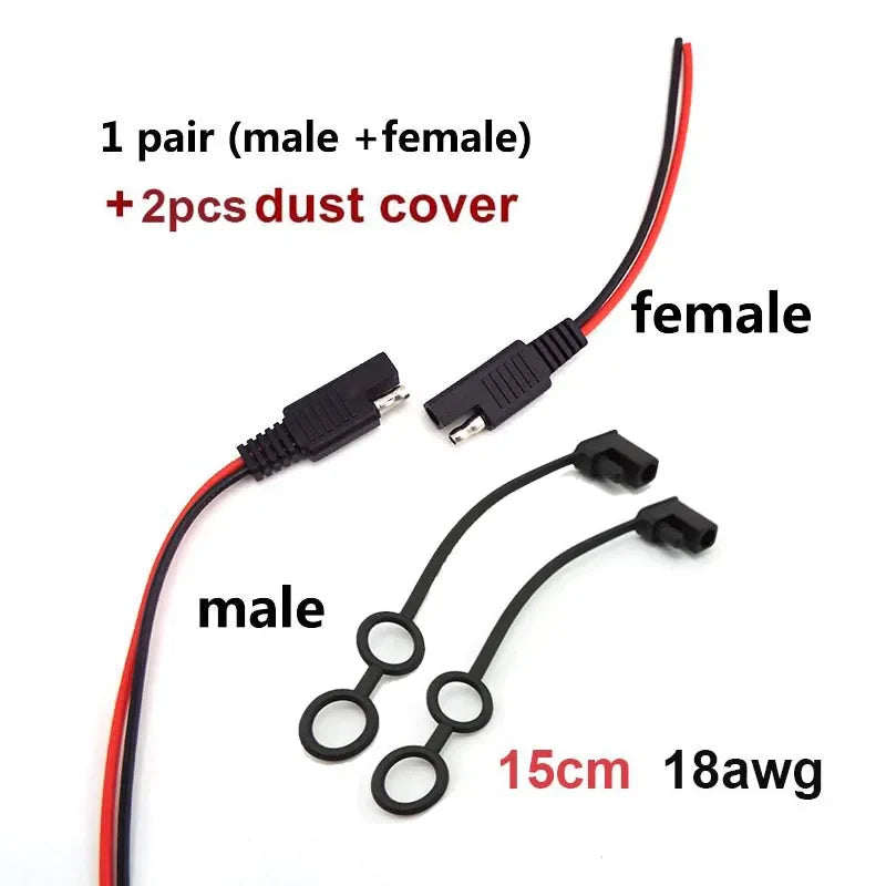 DIY SAE 12V 18AWG 15CM Power Automotive Extension Cable Male Female Plug Wire Connector Cable