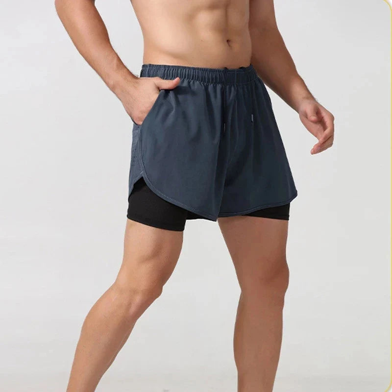 Men Quick Dry Double Layer Fitness Running Shorts
