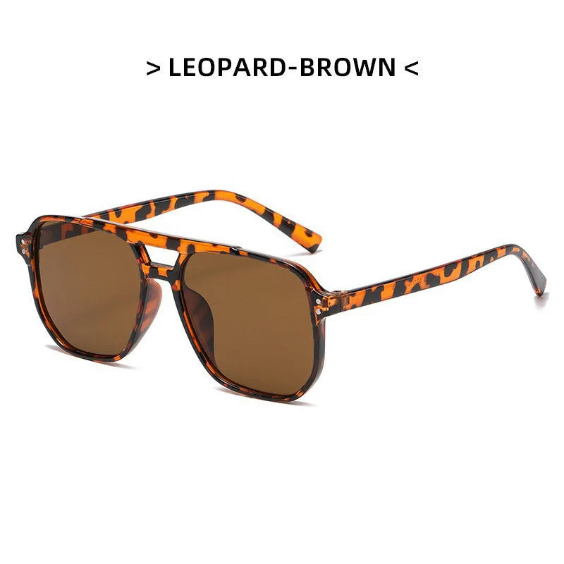 Fashionable Large Frame Retro Sunglasses, New Ocean Film Double Bridge Rice Nail Design, Anti-UV Sun Protection Eyewear