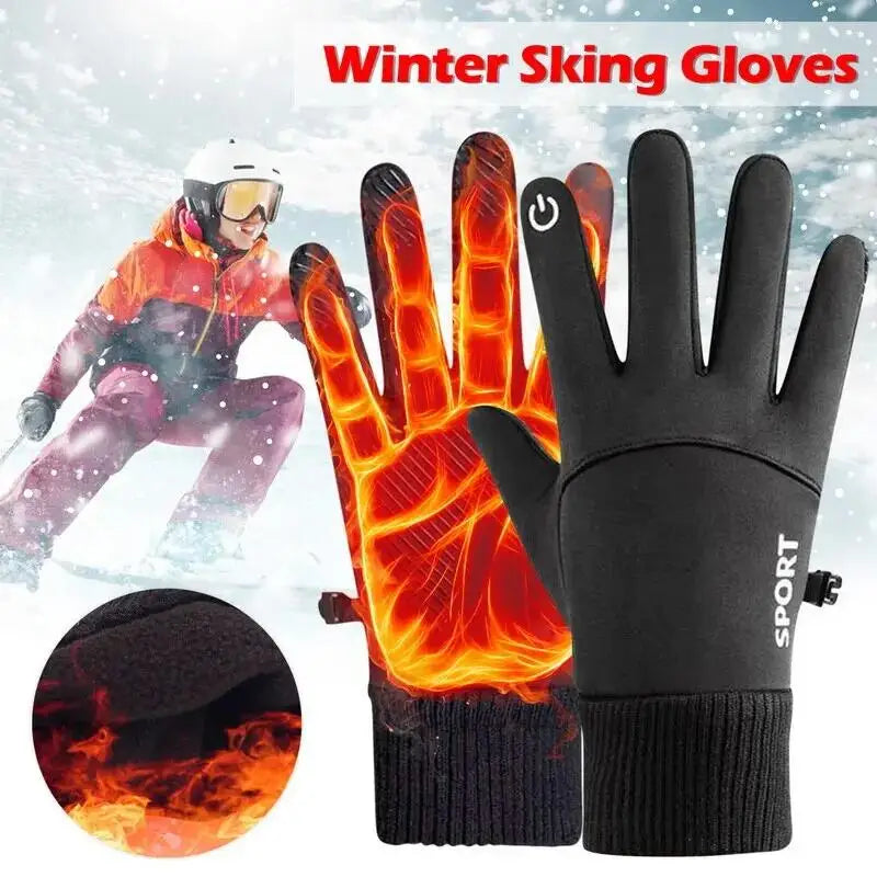 Black Winter Warm Full Fingers Waterproof Cycling Outdoor Sports Running Motorcycle Ski Touch Screen Fleece Gloves Snow Gloves