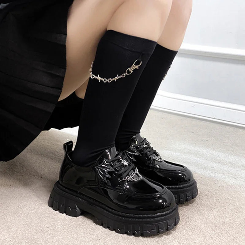Metal Chain Lolita Gothic Shoes Women 2025 College Style Patent Leather Pumps Woman Japan School Uniform Women's Platform Shoes