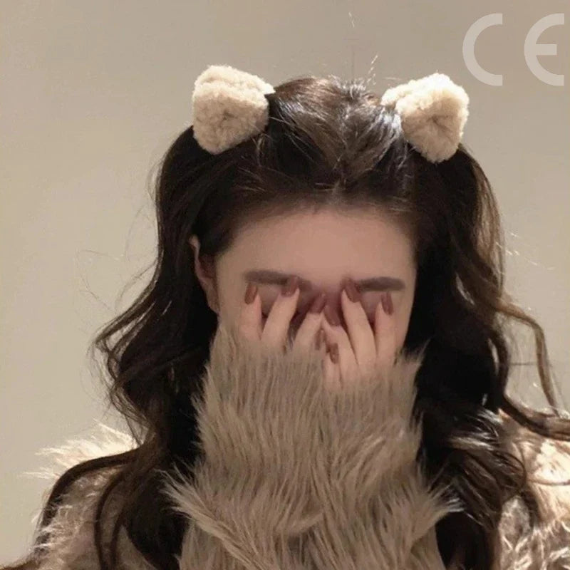 2Pcs Plush Cat Ears Shape Hair Clips Women Sweet Cute Beige Duck Beak Clip Hairpin Fashion Girls Headwear Hair Accessories