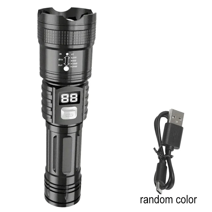 100000LM Super Bright Flashlight Type-C Rechargeable LED Torch Long Range Tactical Lamp for Outdoor Waterproof Camping Lantern