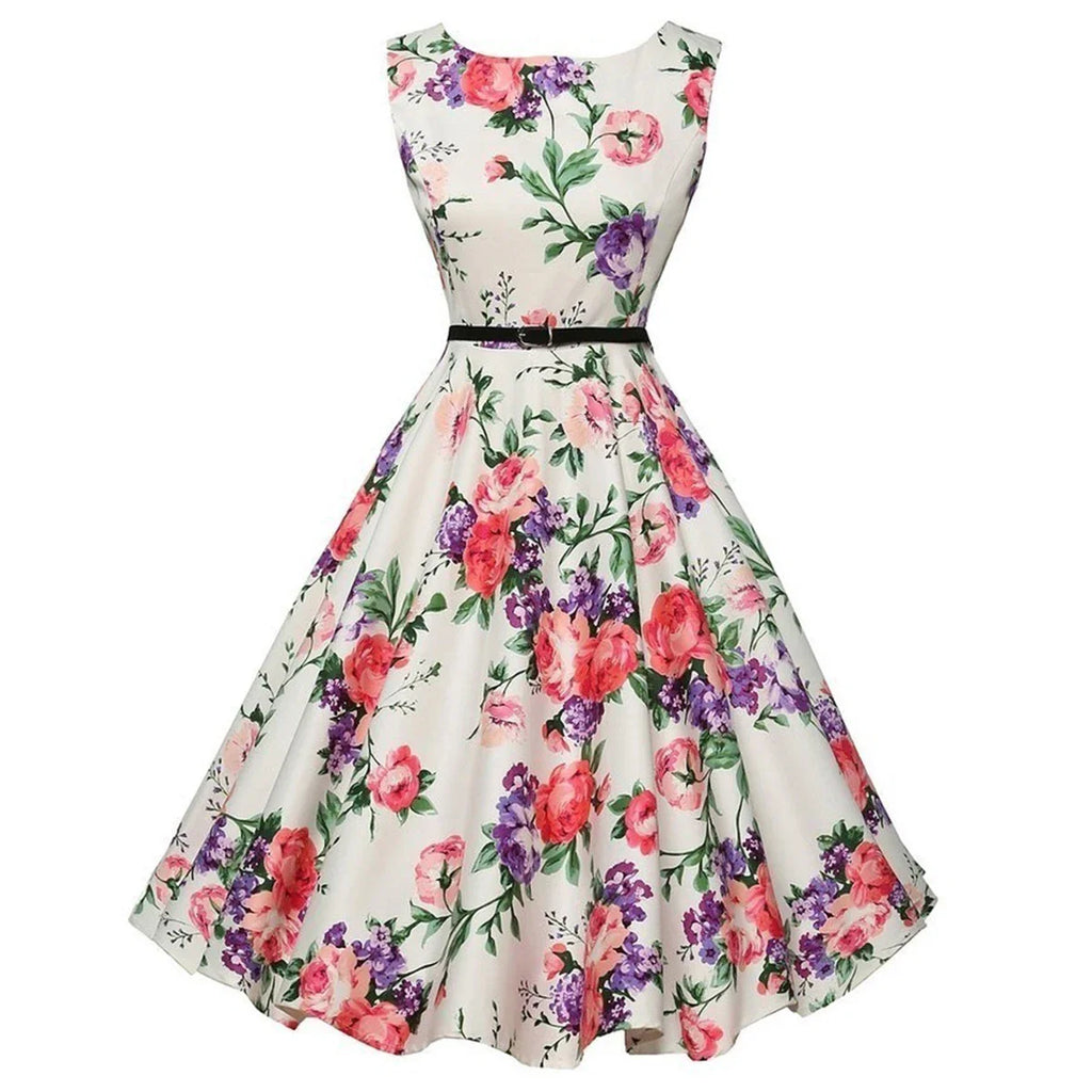 Summer Vestidos Dress Clothing Floral Robe Retro Swing Casual Vintage Rockabilly Dresses
