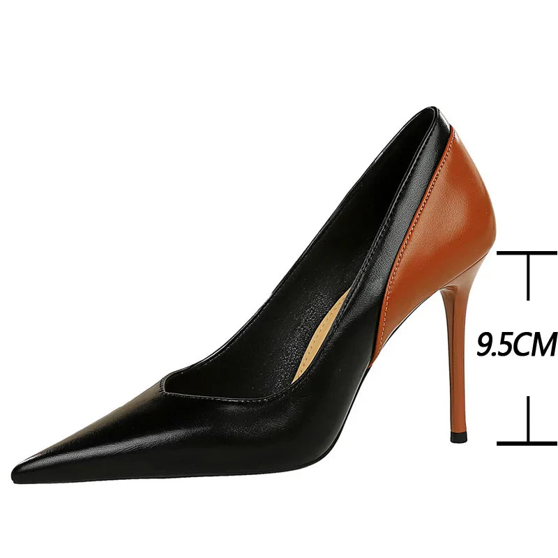 BIGTREE Shoes Color Blocking Women Pumps Pointed Tip High Heels Sexy Party Shoes Stilettos Heels Women Shoes Large Size 42 43