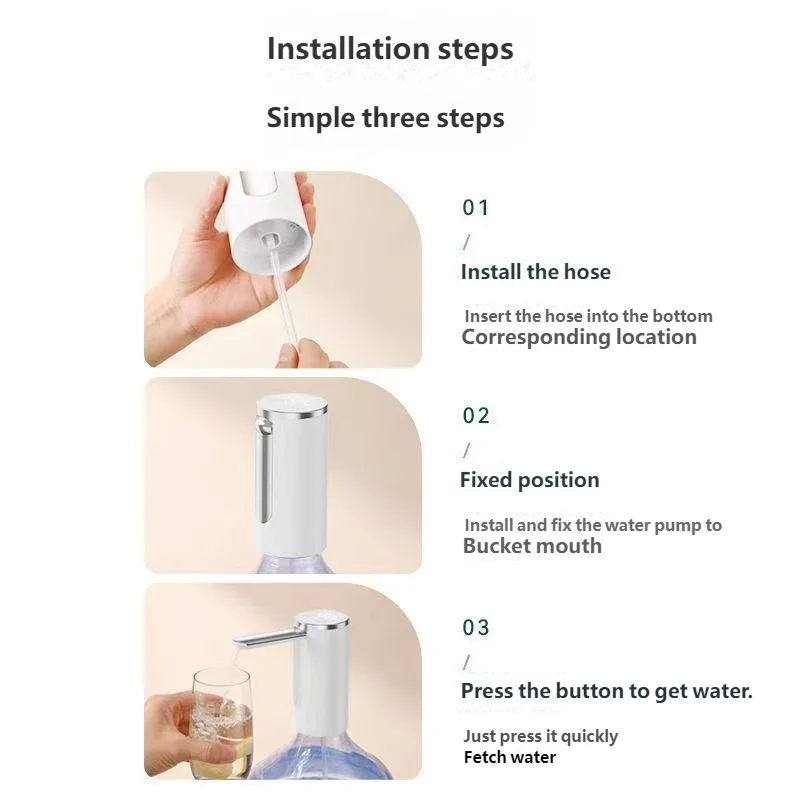 HOMEFISH Electric Water Bottle Pump 1200mAh Type C Rechargeable LED Display Automatic Touch Button 3 Quantitative Settings