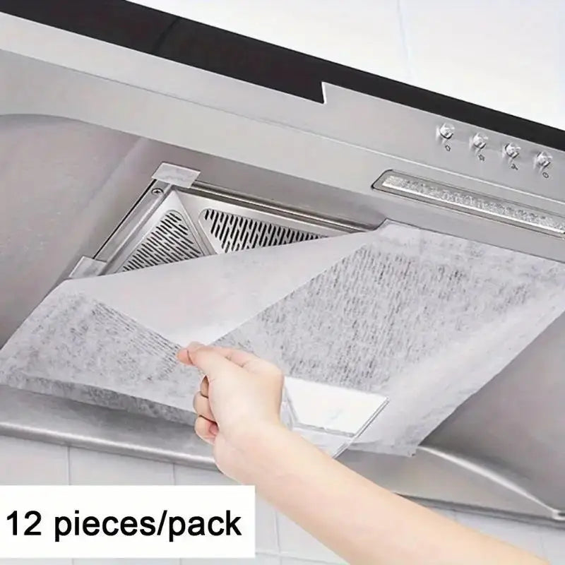 12pcs Disposable Hood Oil Filter Paper Non-woven Cooker Hood Extractor Fan Filter Kitchen Hood Grease Anti Oil Cotton