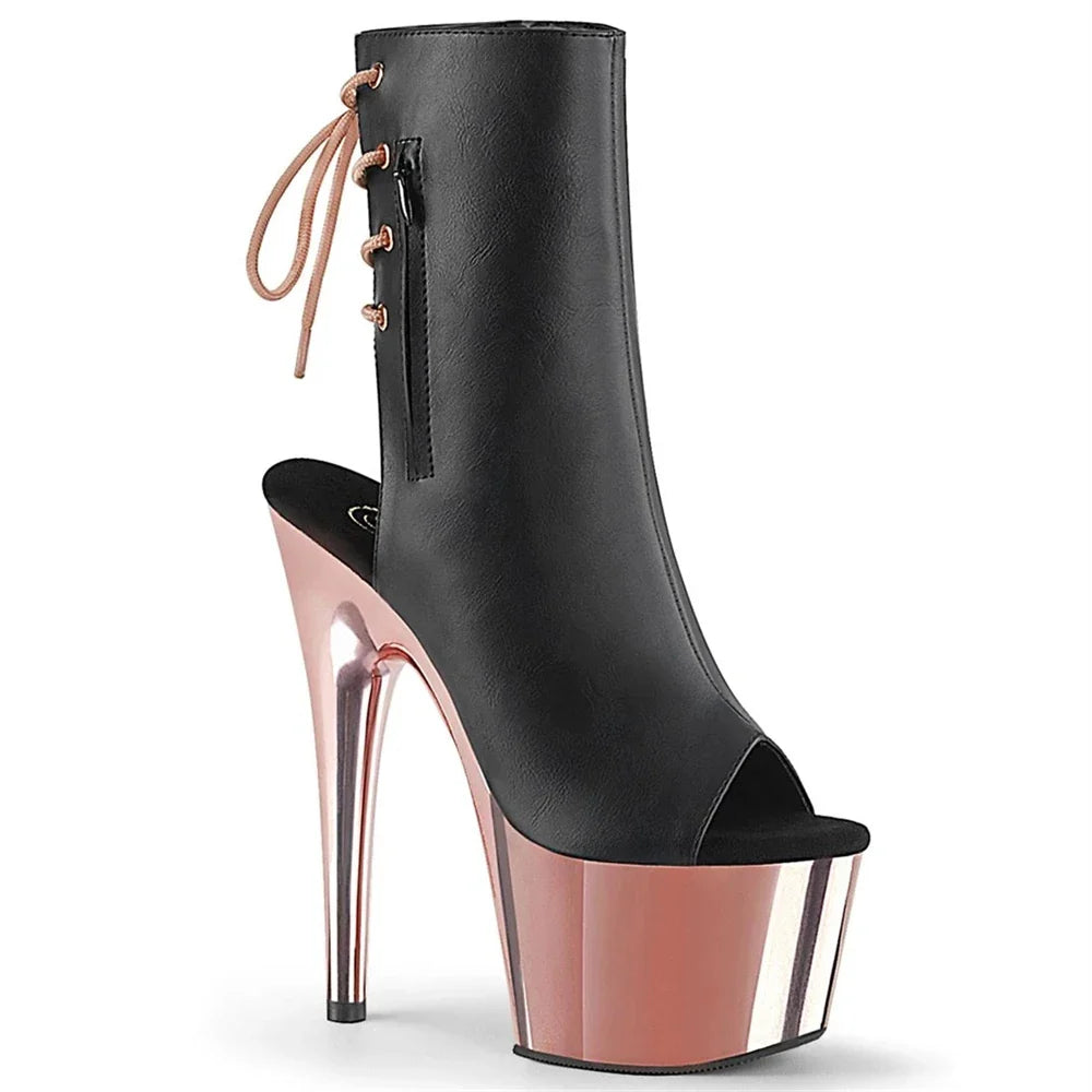 Brand Electroplated Tassels Pumps 17CM Thin High Heels Ankle Boots Pole Dance Nightclub Model Catwalk Platform Women's Shoes