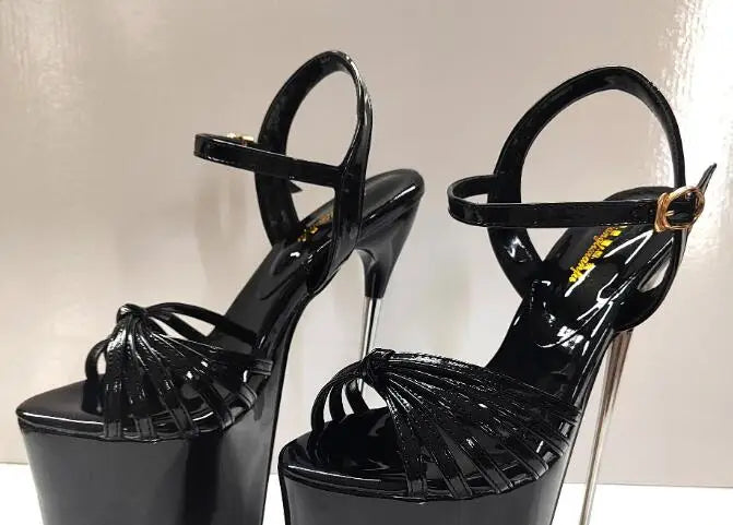 Summer 30cm Metal Thin High Heels Sandals Female Platform Women's Shoes Narrow Band Steel Pipe Dance Buckle SM Stripper Pumps