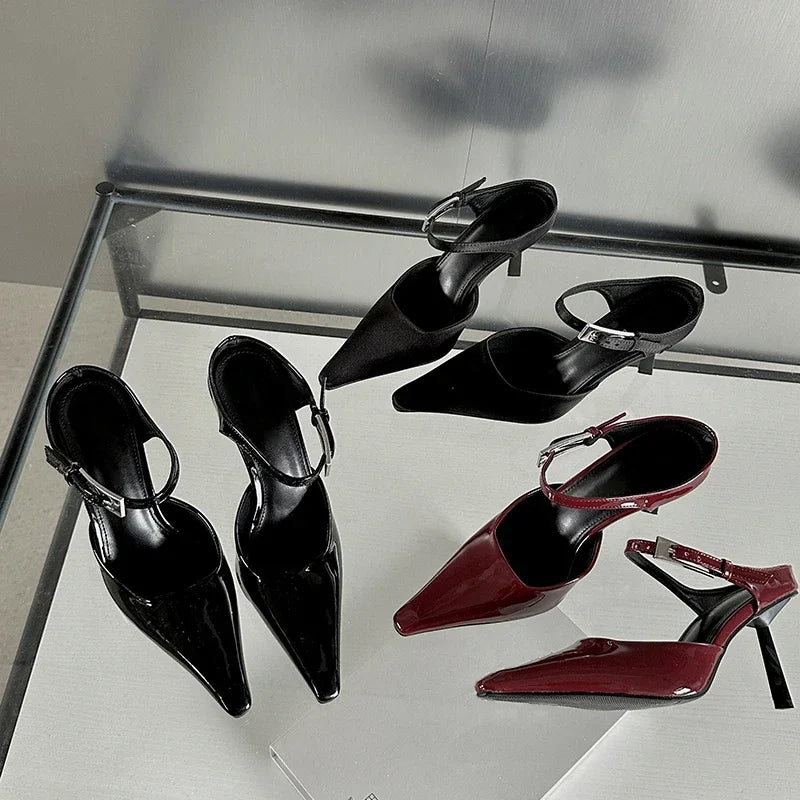 Eilyken New Design High Heels Woman Pumps  Buckle Strap Mules Slippers Sexy Pointed Toe Wedding Banquet Female Shoes