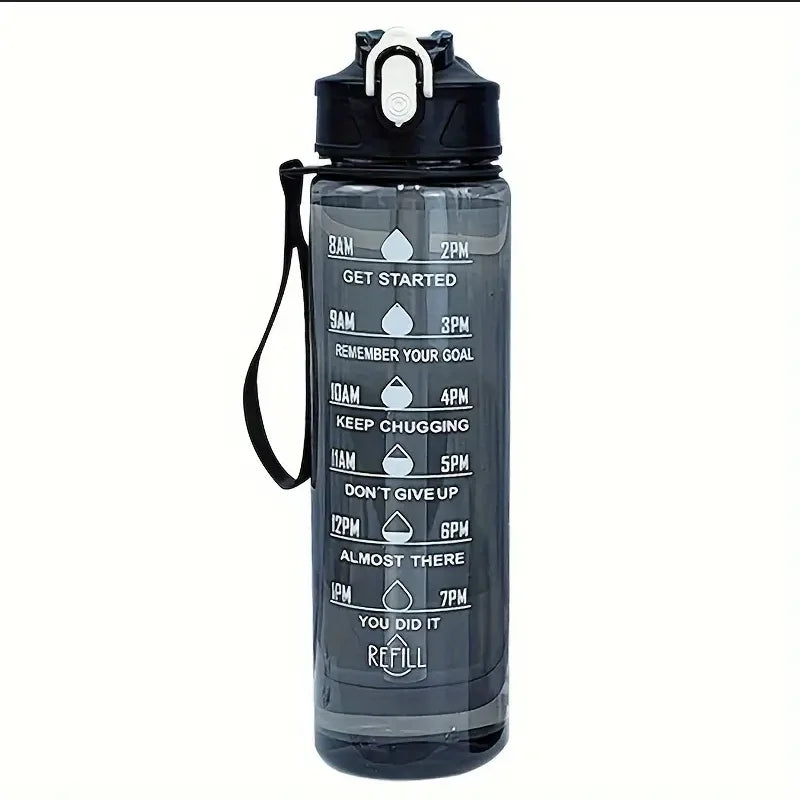 800ml/27oz Large Capacity Sports Water Bottle Leak Proof Plastic Drinking Cup With Time Scale Suitable For Travel Fitness Sports