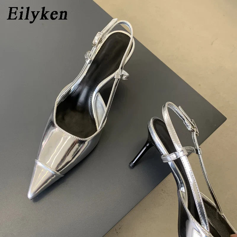 Eilyken New Fashion Pointed Toe Mules Women Pumps Sandals Summer Spring Patent Leather High Heels Ladies Shoes