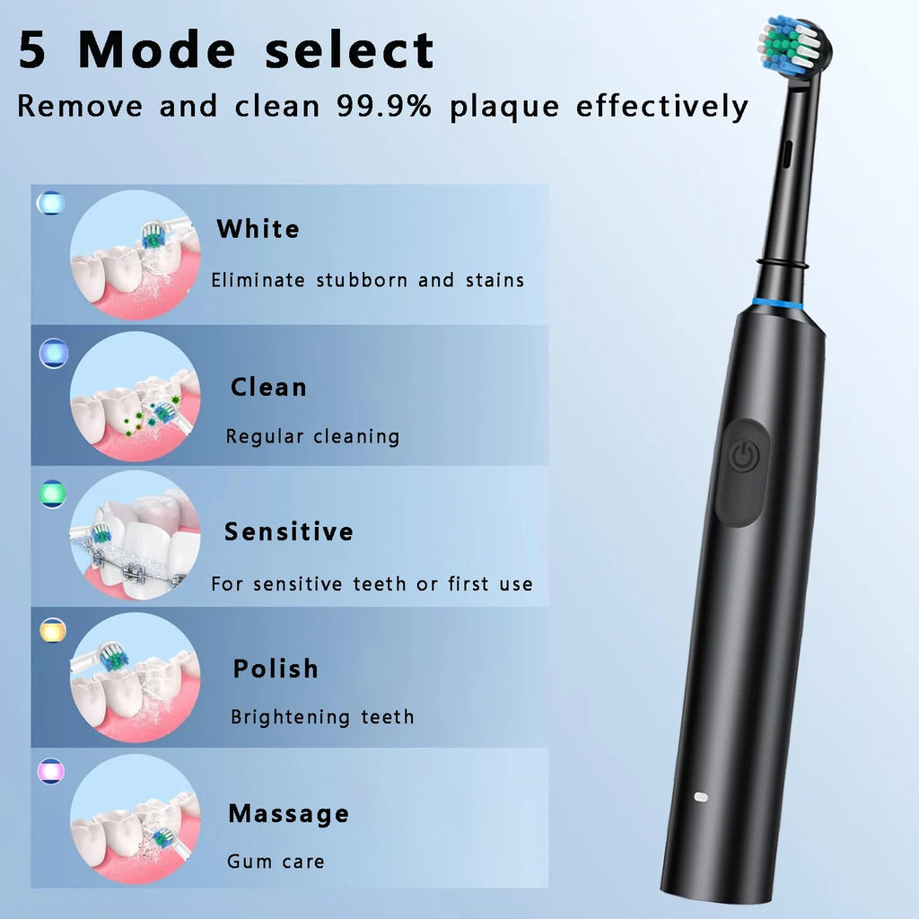 Electric Rotating Toothbrush Deep Clean Whitening Teeth for Adult Rechargeable Toothbrush with 4/8pcs Replacement Heads
