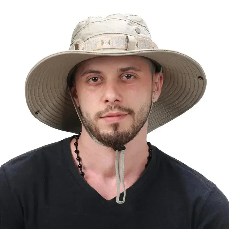 1Set bucket hat Summer Men UV Protection Hiking Beach Sunscreen Cap Bucket Hats Summer Hunting Hat Mesh Fisherman Safari Hat