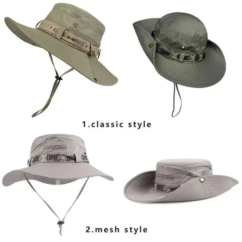 1Set bucket hat Summer Men UV Protection Hiking Beach Sunscreen Cap Bucket Hats Summer Hunting Hat Mesh Fisherman Safari Hat