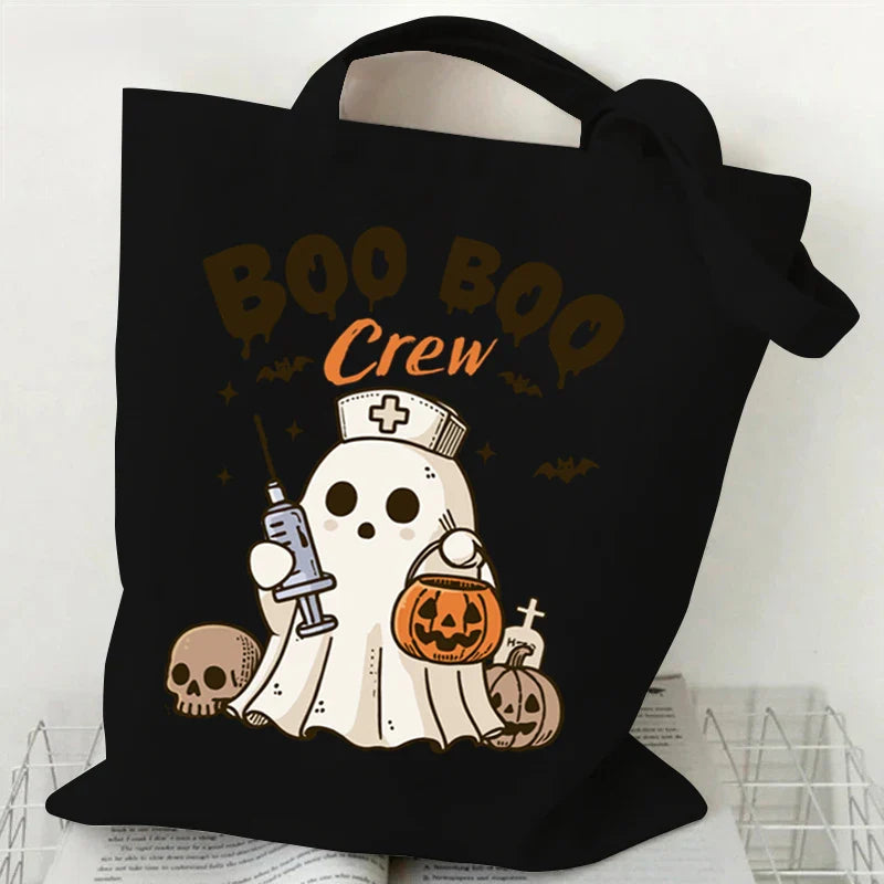 Women's Handbags Spooky Ghost Halloween Gift Canvas Shopping Bag Pumpkin Cute Ghost Halloween Tote Bags Retro Skeleton Handbags
