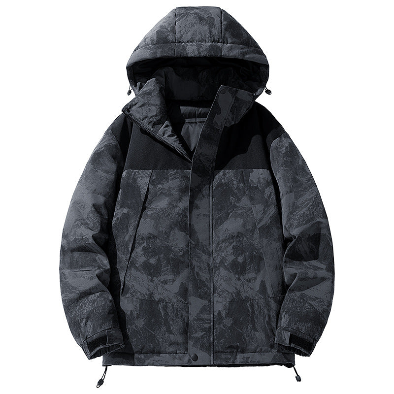 Men's Winter Color-Block Hooded Thick Down Jacket