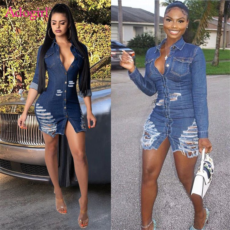 Distressed Denim Dress for Women